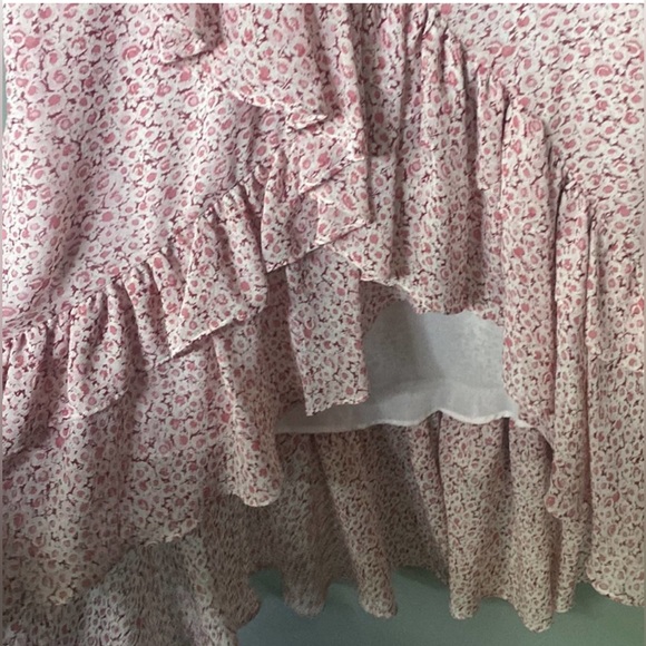 Stunning LOVESHACKFANCY SILK Maeve Dress Floral Chiffon Midi Dress in Rouge Pink - Picture 11 of 13